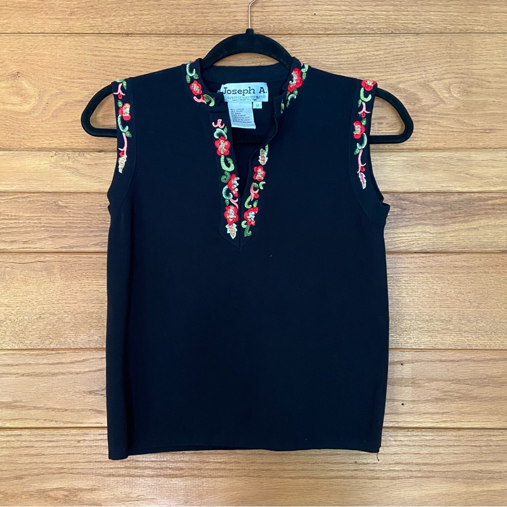 Y2K Joseph A floral embroidered black tank top